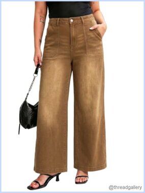 Plus Size Wide Leg High Rise Jeans Stretch Denim Casual